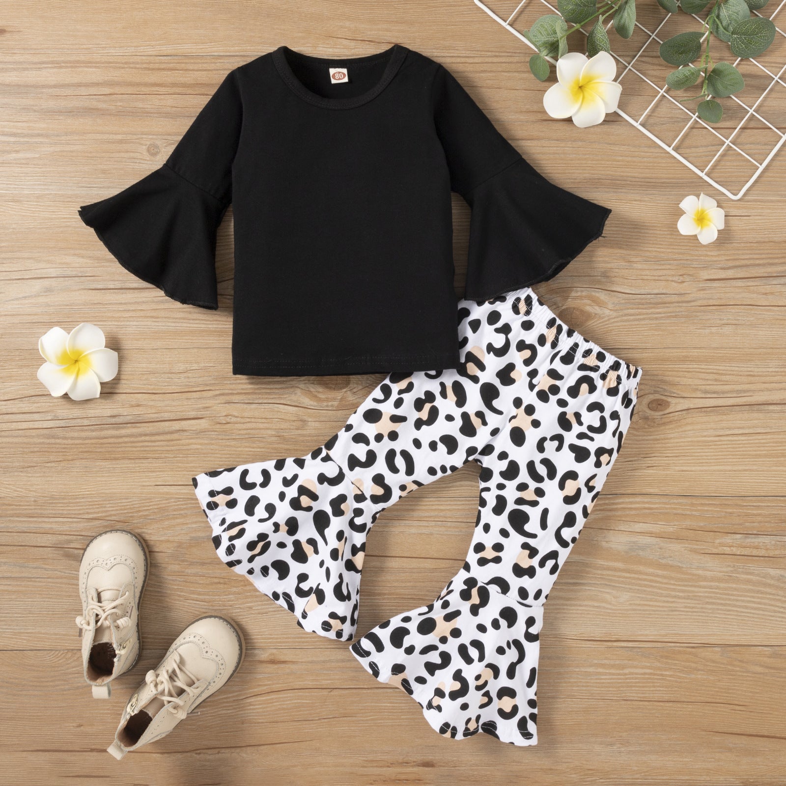 children leopard pants-Children Leopard Flared Pants Casual Suit-shopluxelook.store