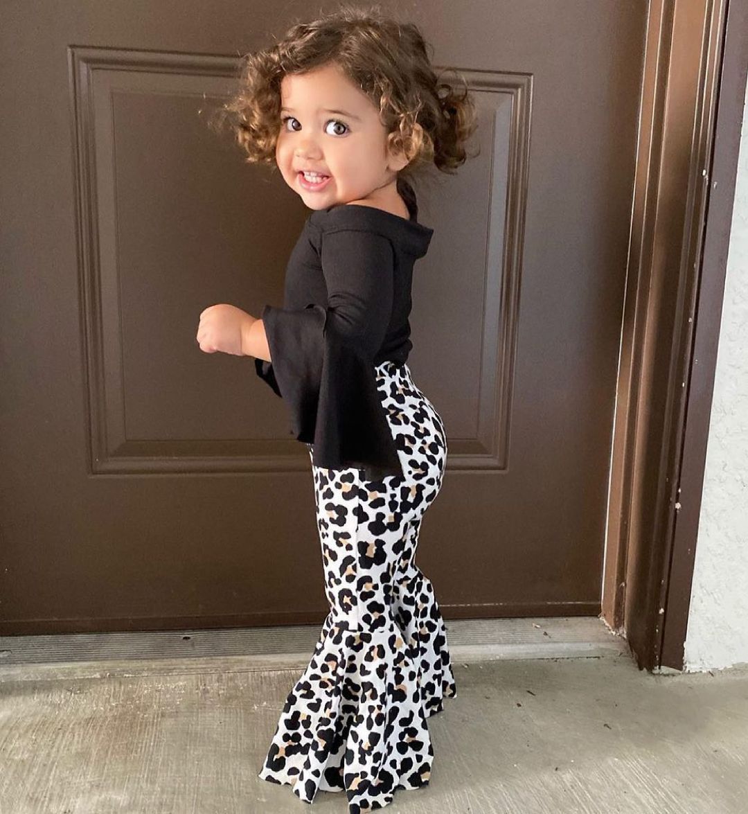 children leopard pants-Children Leopard Flared Pants Casual Suit-shopluxelook.store