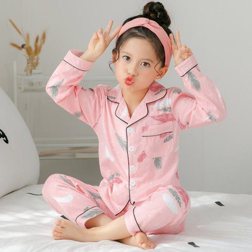 Children's Clothing Girls Cute Printing Long - sleeved Home Wear, Big Children's Thin Cotton Pajamas Set - Luxury 0 by Shop Luxe Look