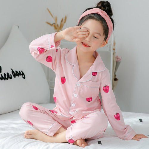 Children's Clothing Girls Cute Printing Long - sleeved Home Wear, Big Children's Thin Cotton Pajamas Set - Luxury 0 by Shop Luxe Look