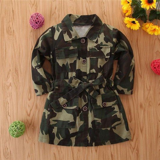 Children's Long Sleeve Nipped Waist Mid Length Camouflage Top - Luxury 0 by Shop Luxe Look