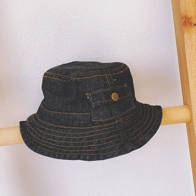 Children's Spring And Autumn Pocket Design Denim Pot Hat - Luxury 0 by Shop Luxe Look