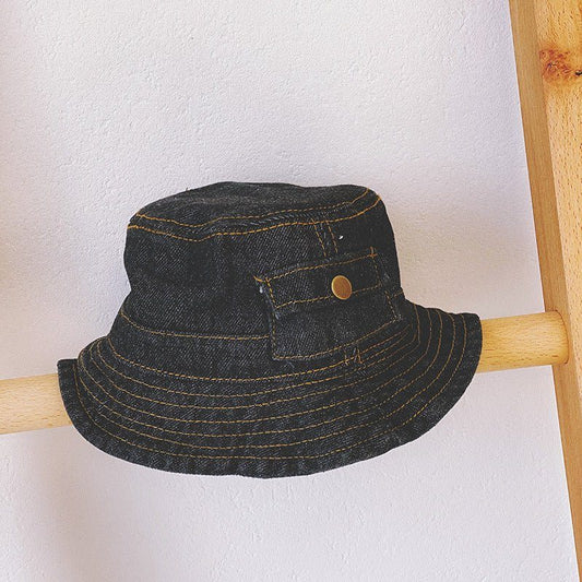 Children's Spring And Autumn Pocket Design Denim Pot Hat