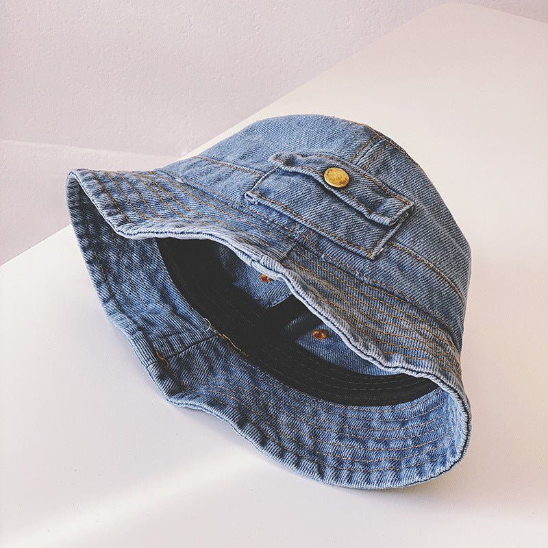 Children's Spring And Autumn Pocket Design Denim Pot Hat - Luxury 0 by Shop Luxe Look