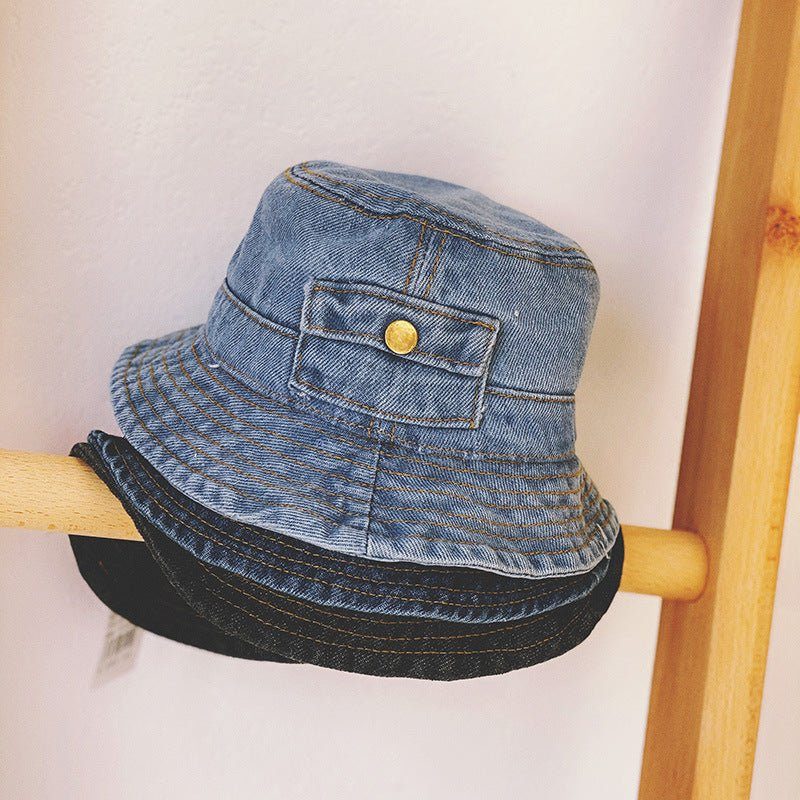 childrens spring and autumn denim hat-Children's Spring And Autumn Pocket Design Denim Pot Hat-shopluxelook.store