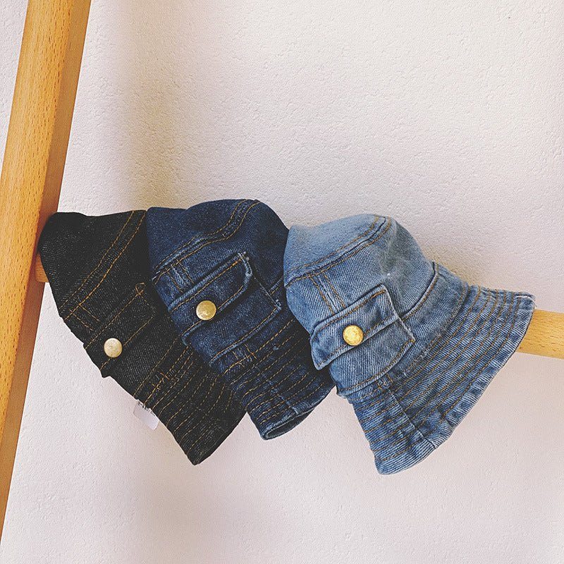 childrens spring and autumn denim hat-Children's Spring And Autumn Pocket Design Denim Pot Hat-shopluxelook.store