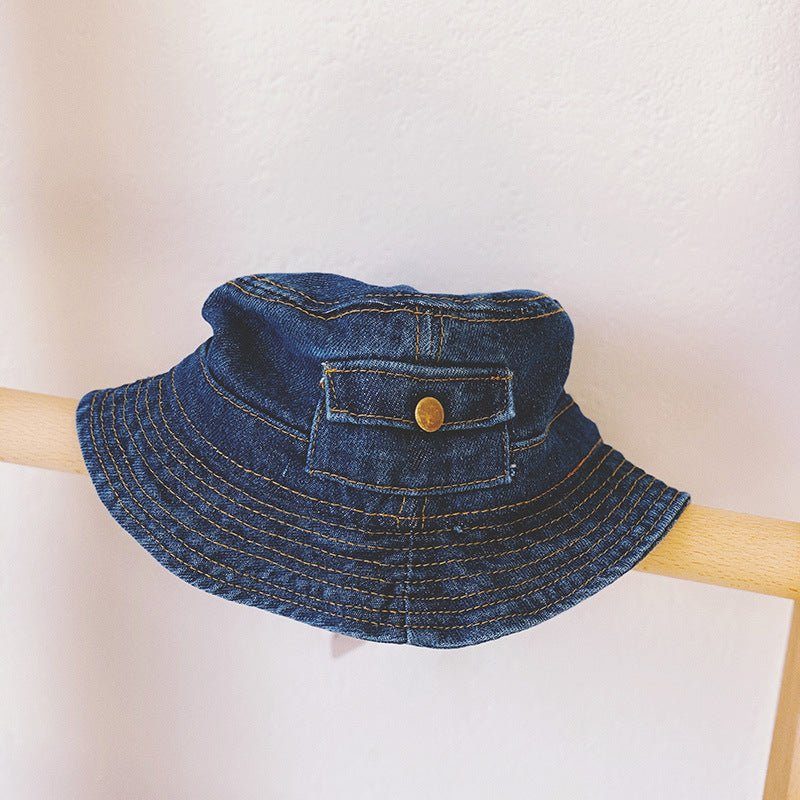 childrens spring and autumn denim hat-Children's Spring And Autumn Pocket Design Denim Pot Hat-shopluxelook.store