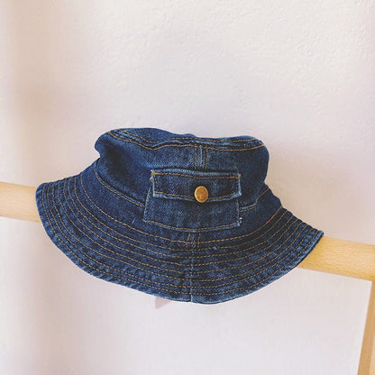 Children's Spring And Autumn Pocket Design Denim Pot Hat - Luxury 0 by Shop Luxe Look