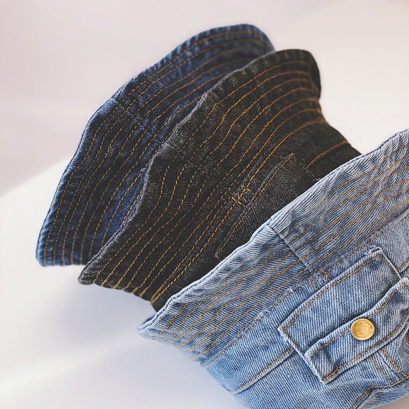 Children's Spring And Autumn Pocket Design Denim Pot Hat - Luxury 0 by Shop Luxe Look