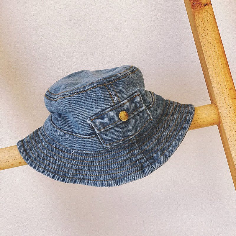 childrens spring and autumn denim hat-Children's Spring And Autumn Pocket Design Denim Pot Hat-shopluxelook.store