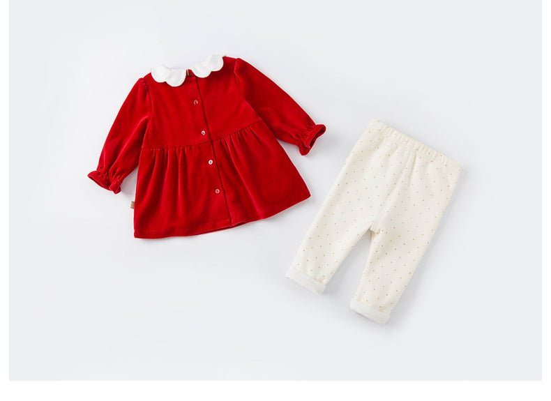 Children's Suit Baby Girl Western Style Two - piece Plus Velvet Clothes - Luxury 0 by Shop Luxe Look