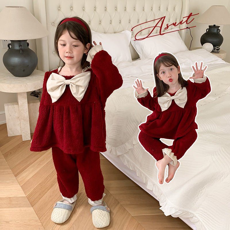 coral velvet princess suit-Coral Velvet Princess Little Girl Home Service Two-piece Suit-shopluxelook.store