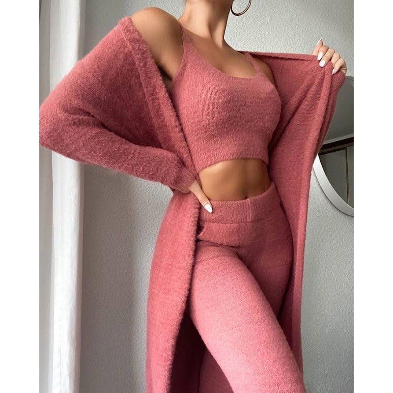 cozy pajama set-Cozy Pajama Set, 3 Piece Lounge Set, Cute Loungewear, Warm Suit Sets, Matching Set, Lounge Set, 3 Piece Pant Sets, Women Winter Dress-shopluxelook.store