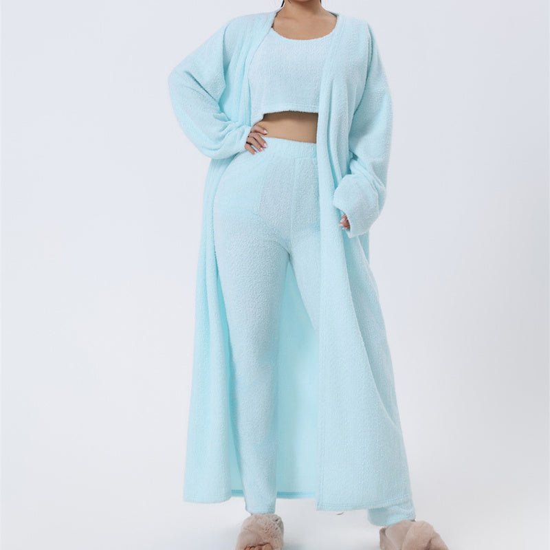 cozy pajama set-Cozy Pajama Set, 3 Piece Lounge Set, Cute Loungewear, Warm Suit Sets, Matching Set, Lounge Set, 3 Piece Pant Sets, Women Winter Dress-shopluxelook.store