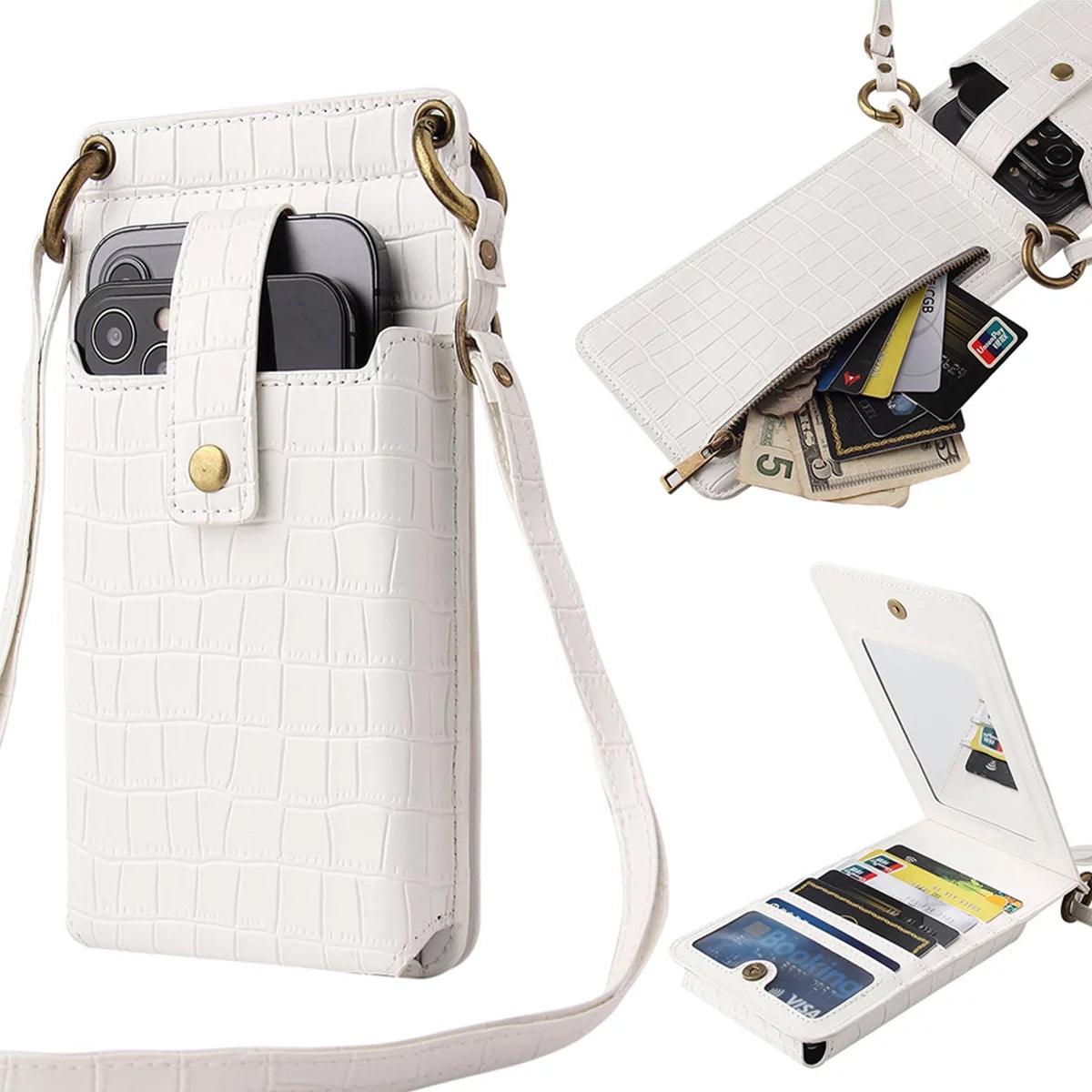 Crossbody Cell Phone Bag for Women, Shoulder Purse Card Wallet Pouch with Credit Card Slots and Mirror-shopluxelook.store