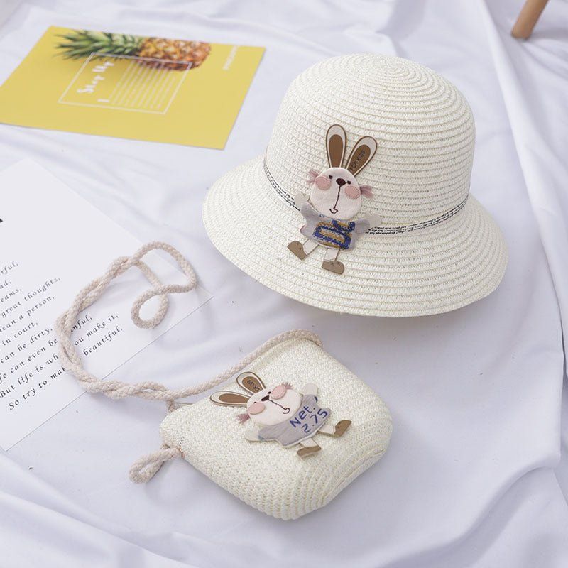 Cute Rabbit Decoration Bag Two - Piece Straw Hat - Luxury 0 by Shop Luxe Look