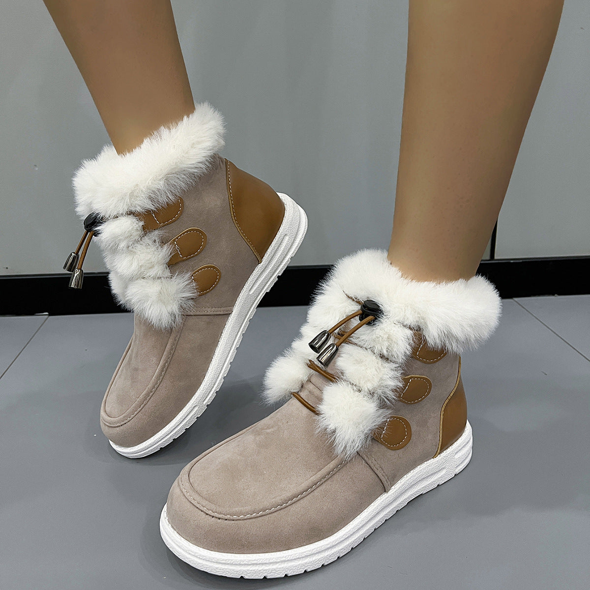 Fashion Suede Fleece Snow Boots Winter Warm Plush Round Toe Cotton Sho