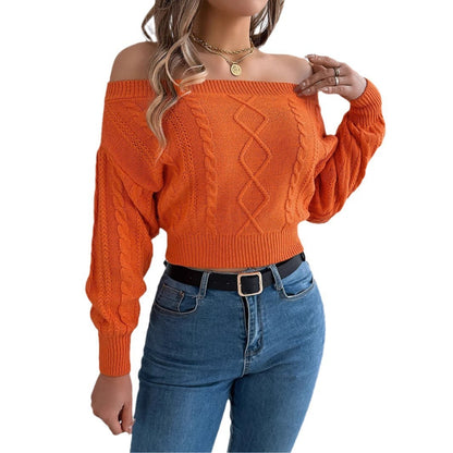 Women's Casual Solid Color Off-shoulder Long Sleeve Pullover Sweater