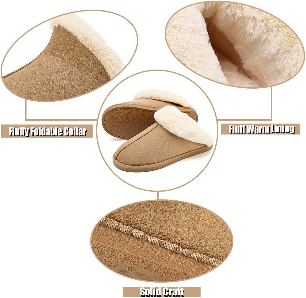 Womens Slippers Fur Slippers Ladies House Bedroom Shoes with Anti-Slip Sole for Indoor Outdoor