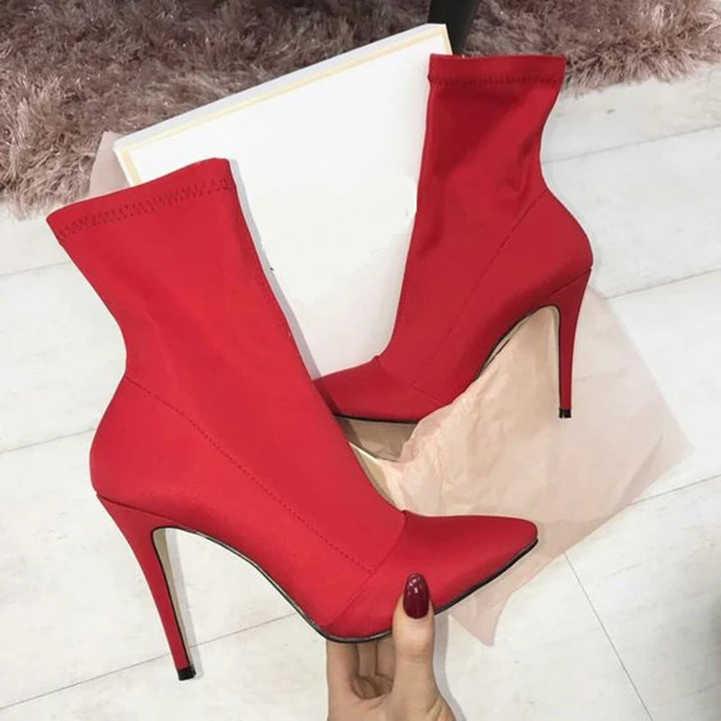 2023 Women Fetish Silk Sock Boots 11.5Cm High Heels Stretch Fashion He