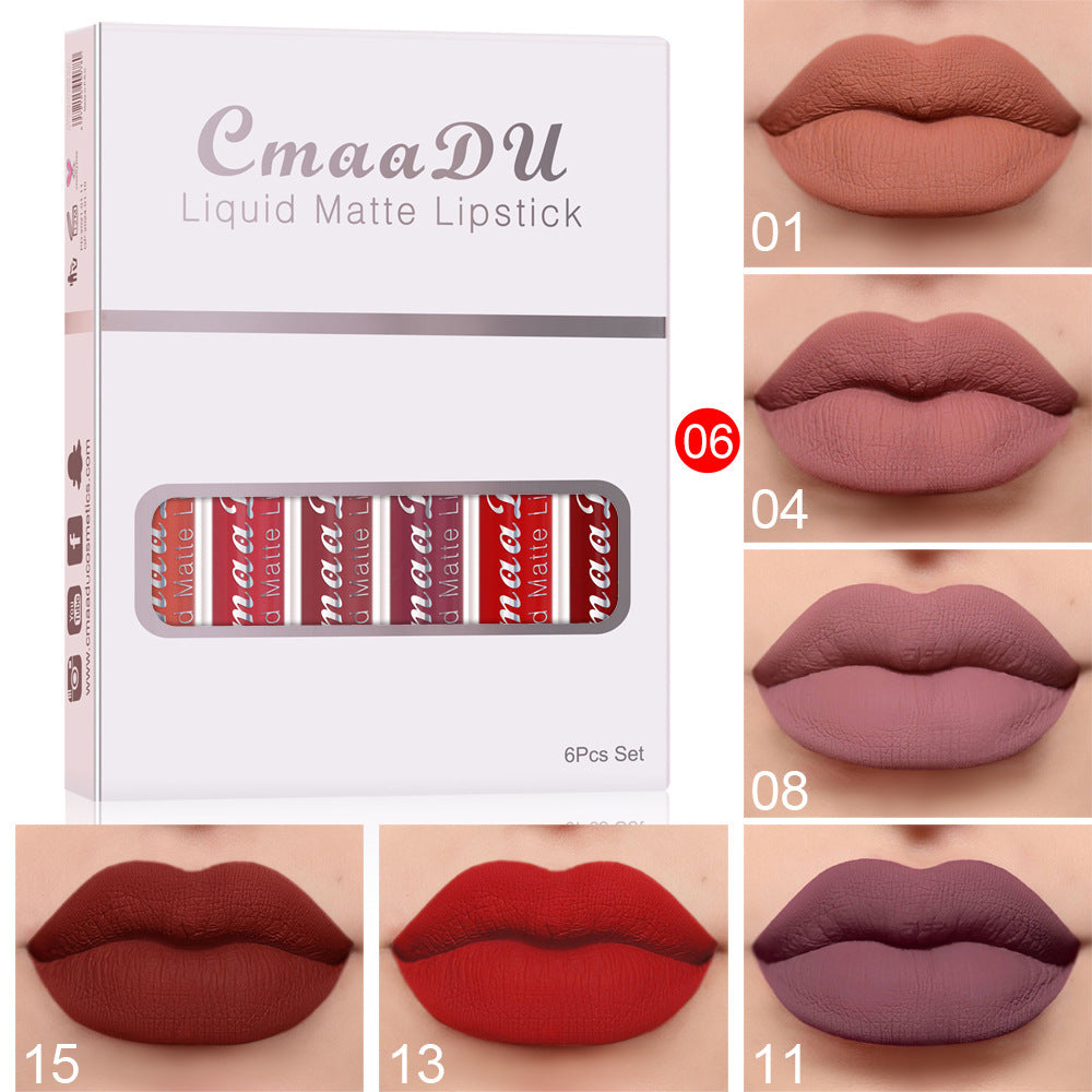 6 Boxes Of Matte Non-stick Cup Waterproof Lipstick Long Lasting Lip Gl