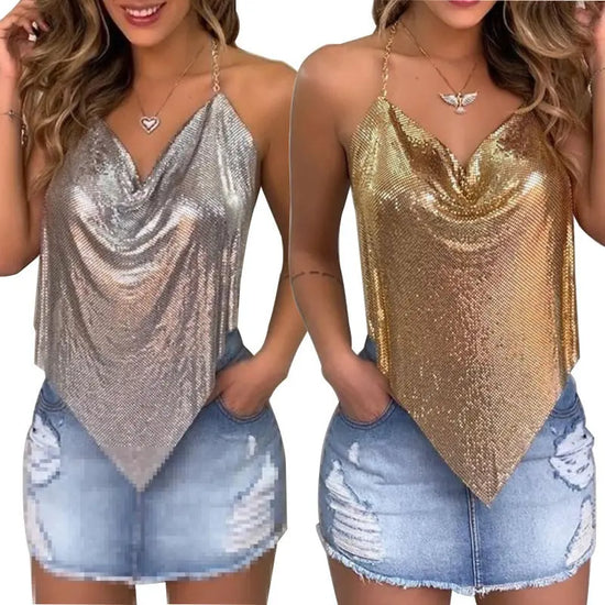 European And American Pure Color Sequins Backless Sleeveless Party Women&