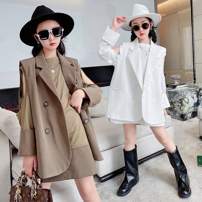 double breasted coat-Double Breasted Mid Length Coat In Big Kids-shopluxelook.store