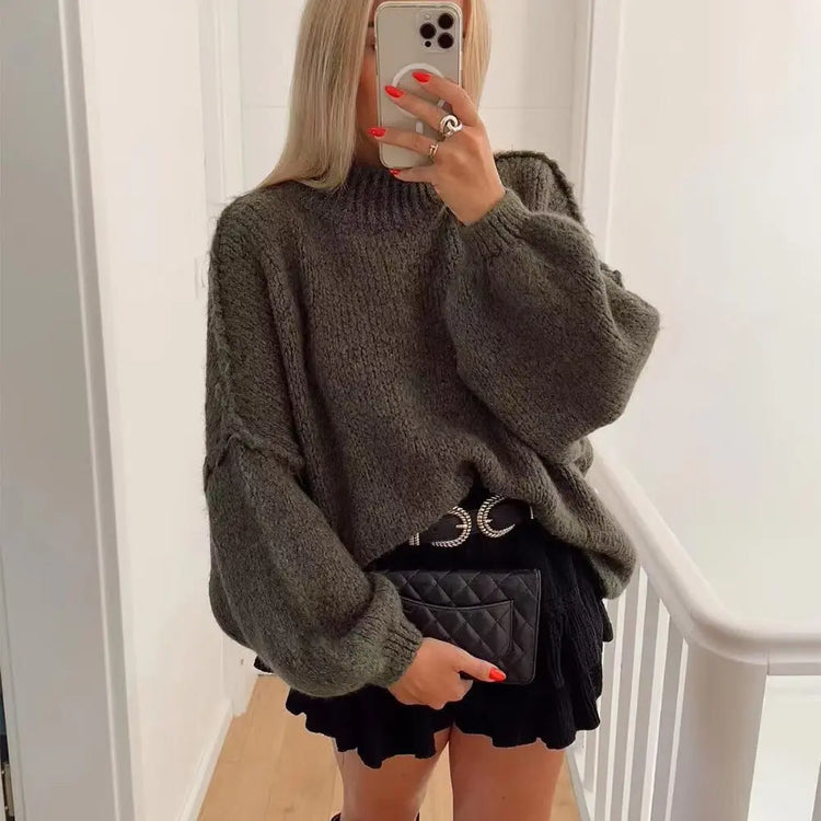 Casual All-match Round Neck Long Sleeve Knitted Sweater shopluxelook.store