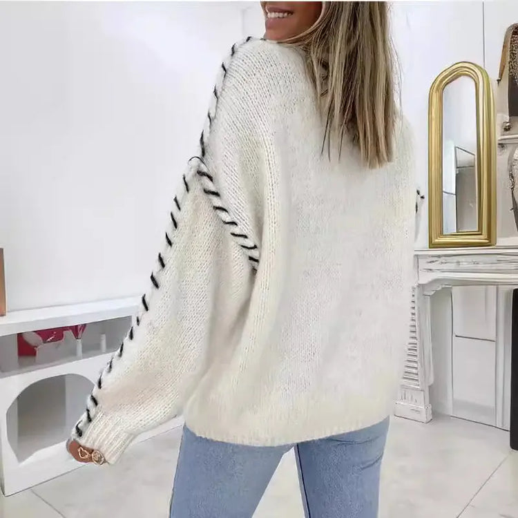 Spring And Autumn Fashion Solid Color Round Neck Long Sleeve Loose Knitted Sweater - shopluxelook.store