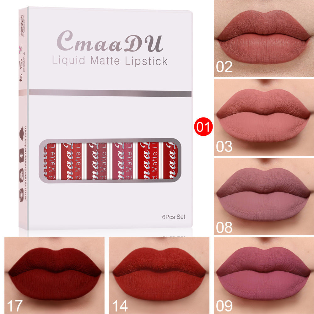 6 Boxes Of Matte Non-stick Cup Waterproof Lipstick Long Lasting Lip Gl