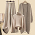 Idle Style Three-piece Set Thick Turtleneck Sweater Wide Leg Pants Wear Long Cardigan Jacket Slimming - shopluxelook.store