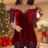 Fashion Solid Color Suede Sequin Splicing Sling Top Women&