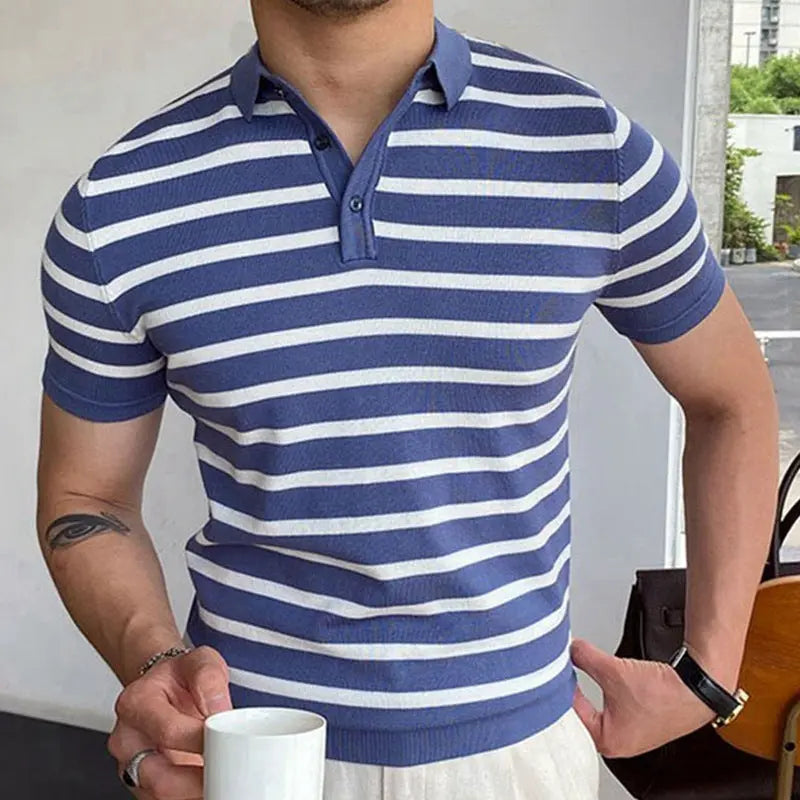 Blue Striped Business Polo Shirt For Men shopluxelook.store