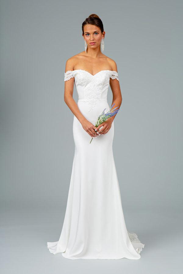 embroidered long dress-Embroidered Cut-Away Shoulder Jersey Long Dress w/ V-Back-shopluxelook.store