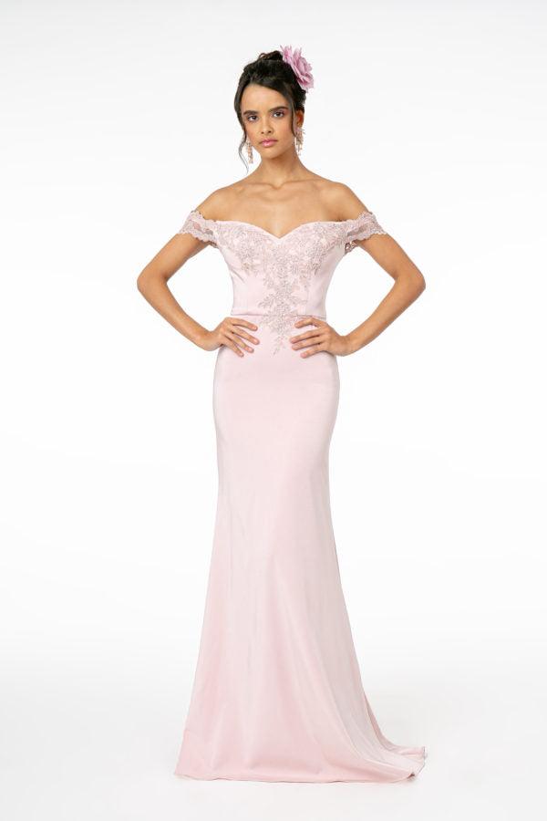 Embroidered Cut-Away Shoulder Jersey Long Dress w/ V-Back-shopluxelook.store