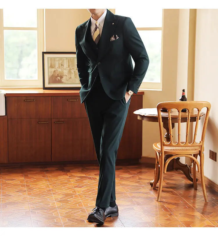 High-end Wedding Bridegroom Suit Suit Closure Collar Suit Three-piece Suit Men Caramel shopluxelook.store