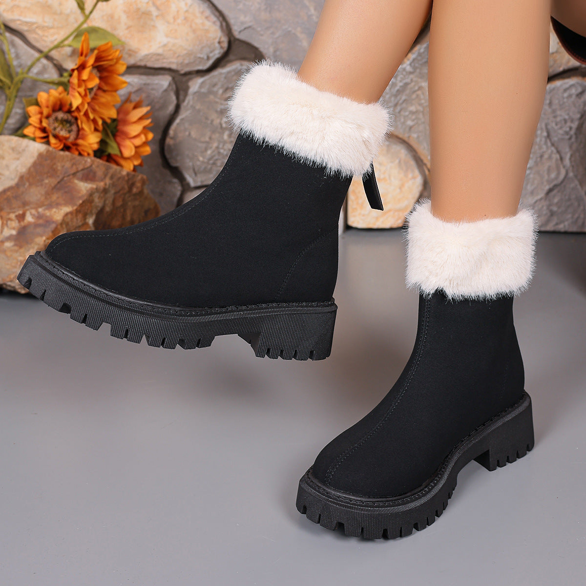 Square-heeled Snow Boots Winter Plus Velvet Platform Plush Shoes Fashi