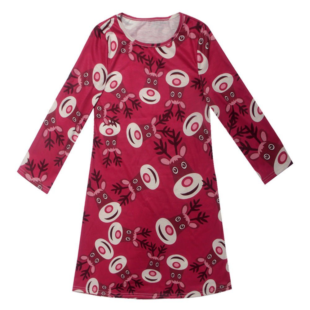 santa printed girls dress-Fashion Casual Santa Printed Long Sleeve Girls Dress-shopluxelook.store