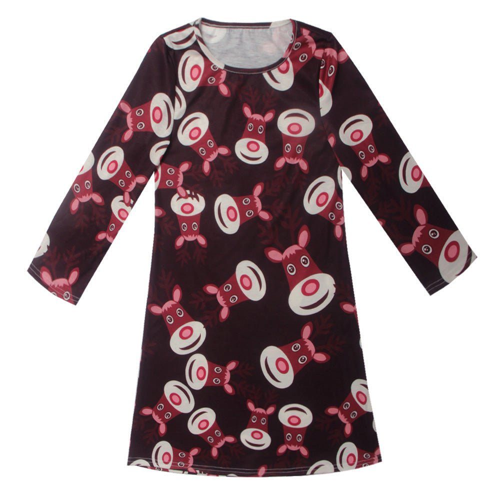 Fashion Casual Santa Printed Long Sleeve Girls Dress - Luxury 0 by Shop Luxe Look