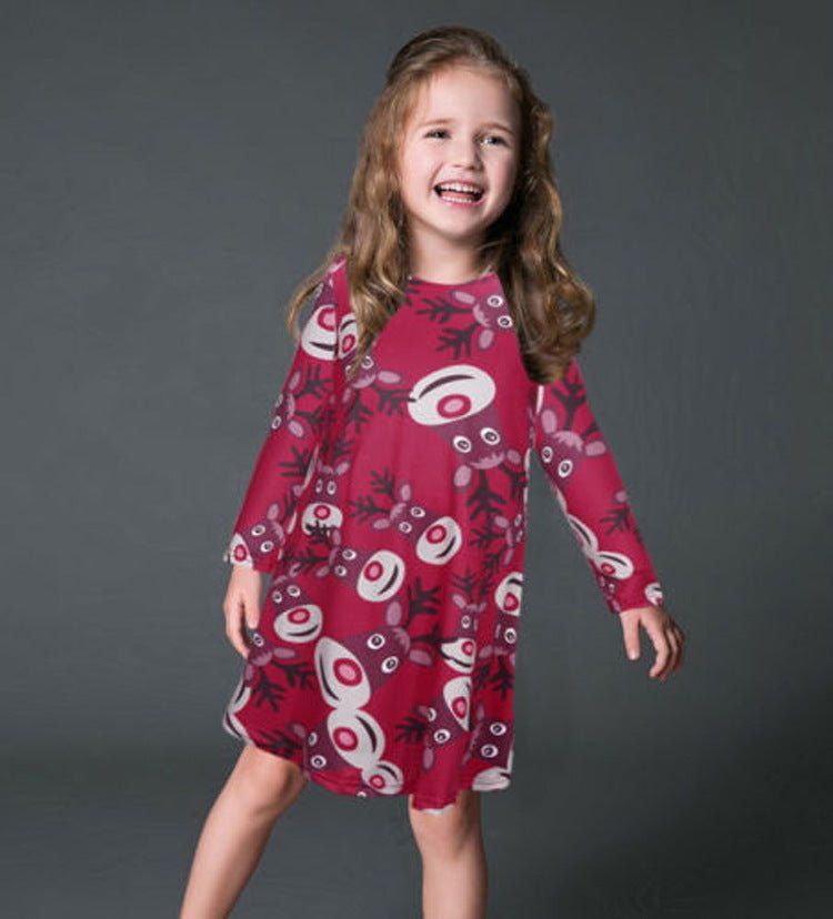 Fashion Casual Santa Printed Long Sleeve Girls Dress - Luxury 0 by Shop Luxe Look