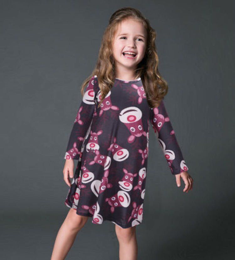 santa printed girls dress-Fashion Casual Santa Printed Long Sleeve Girls Dress-shopluxelook.store