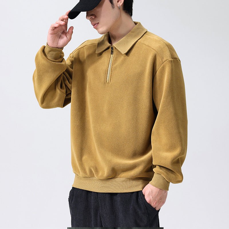 fashion lapel sweatshirt-Fashion Lapel Half-zip Sweatshirt Winter Warm Fleece Long Sleeve Top Men's Clothing-shopluxelook.store