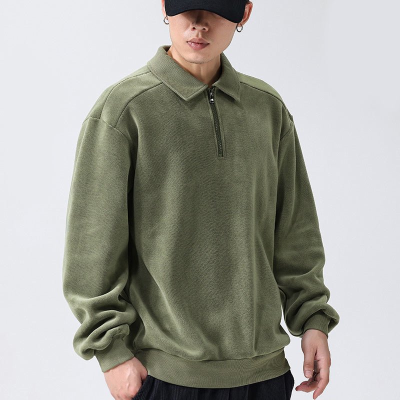 fashion lapel sweatshirt-Fashion Lapel Half-zip Sweatshirt Winter Warm Fleece Long Sleeve Top Men's Clothing-shopluxelook.store