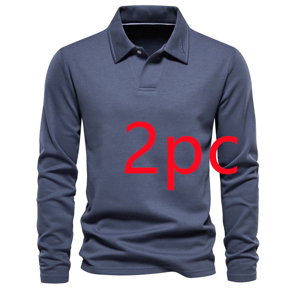 fashion lapel polo shirt men-Fashion Lapel Long-sleeved Polo Shirt Men's Casual Solid Color Tops Clothing-shopluxelook.store