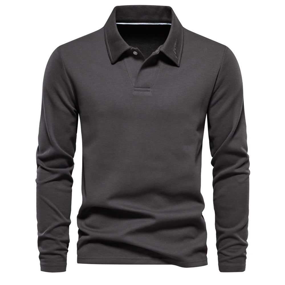 fashion lapel polo shirt men-Fashion Lapel Long-sleeved Polo Shirt Men's Casual Solid Color Tops Clothing-shopluxelook.store