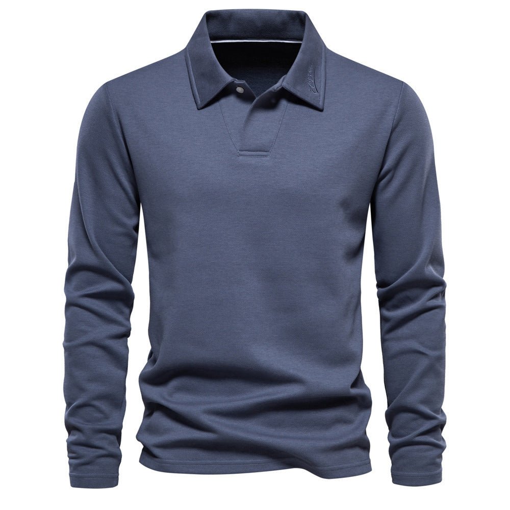 Fashion Lapel Long - sleeved Polo Shirt Men's Casual Solid Color Tops Clothing - Luxury 0 by Shop Luxe Look