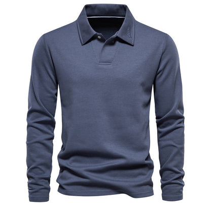 Fashion Lapel Long - sleeved Polo Shirt Men's Casual Solid Color Tops Clothing - Luxury 0 by Shop Luxe Look