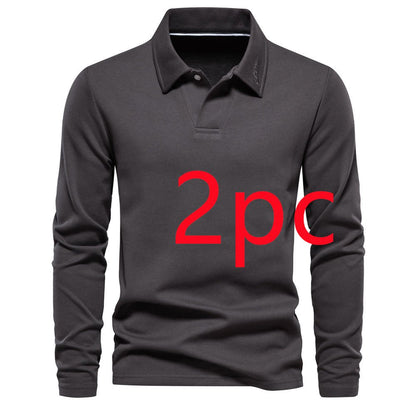 Fashion Lapel Long - sleeved Polo Shirt Men's Casual Solid Color Tops Clothing - Luxury 0 by Shop Luxe Look