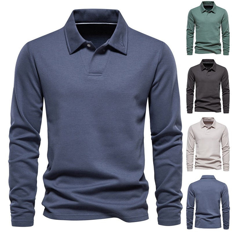 Fashion Lapel Long - sleeved Polo Shirt Men&