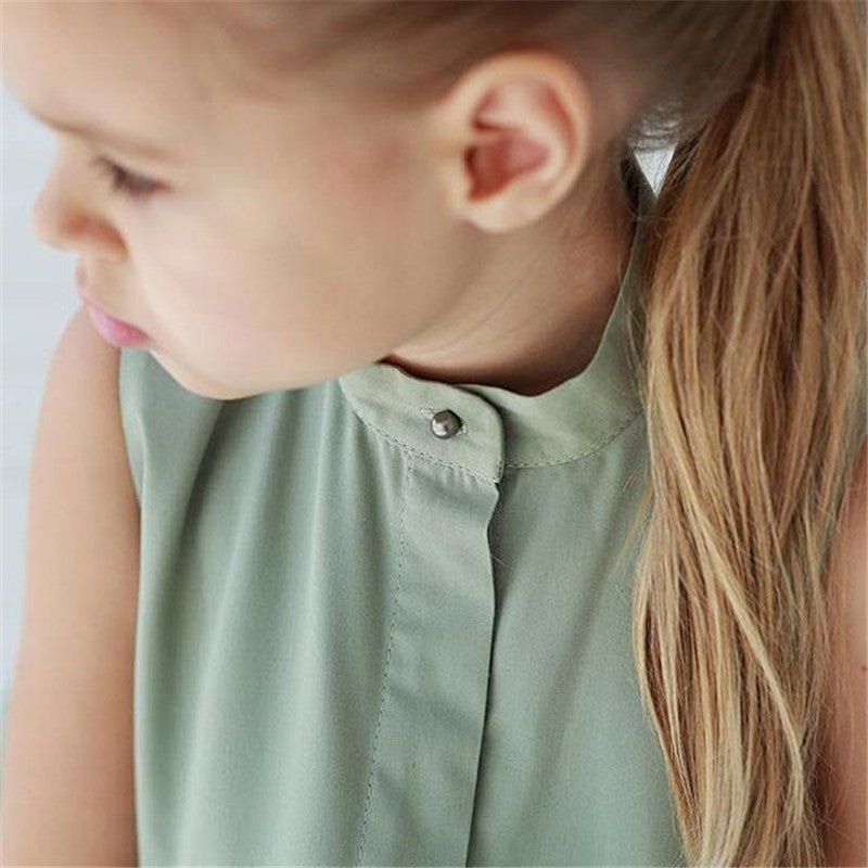 sleeveless girl dress-Fashion Simple Solid Color Sleeveless Small And Medium Girl Dress-shopluxelook.store